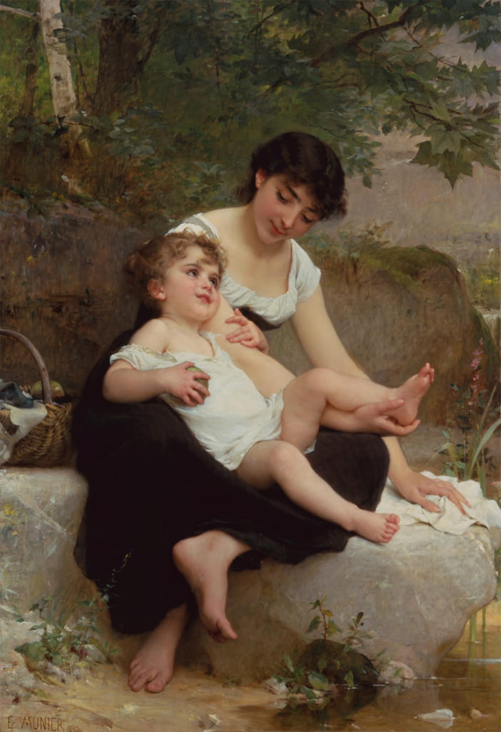 SERENDIPITP Vintage Wall Art Canvas Nordic Poster Canvas Print Picture Mother and Child by Emile Munier Wall Art Poster for Home Decor 60x90cm
