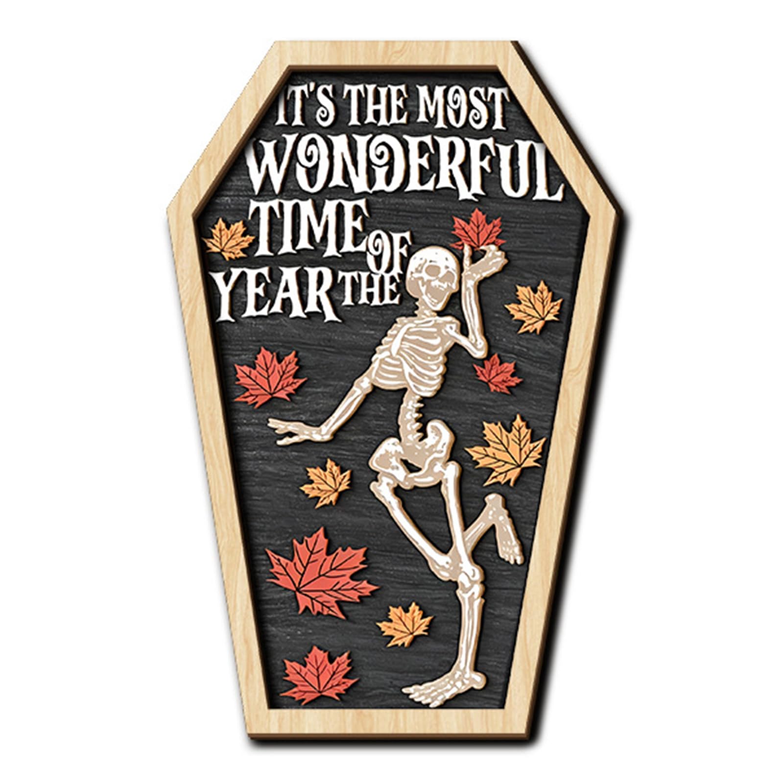 Virelynx Halloween Wooden Coffin Ornament, Vintage Tabletop Decor Party