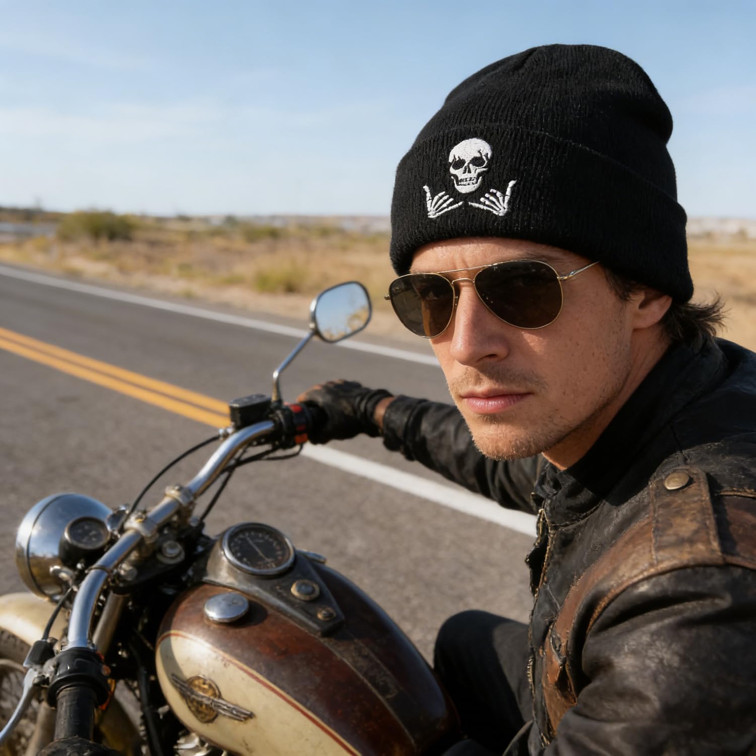 Gorro bordado para hombre y mujer, gorro de invierno de punto elástico, gorro de esqueleto cálido con puños
