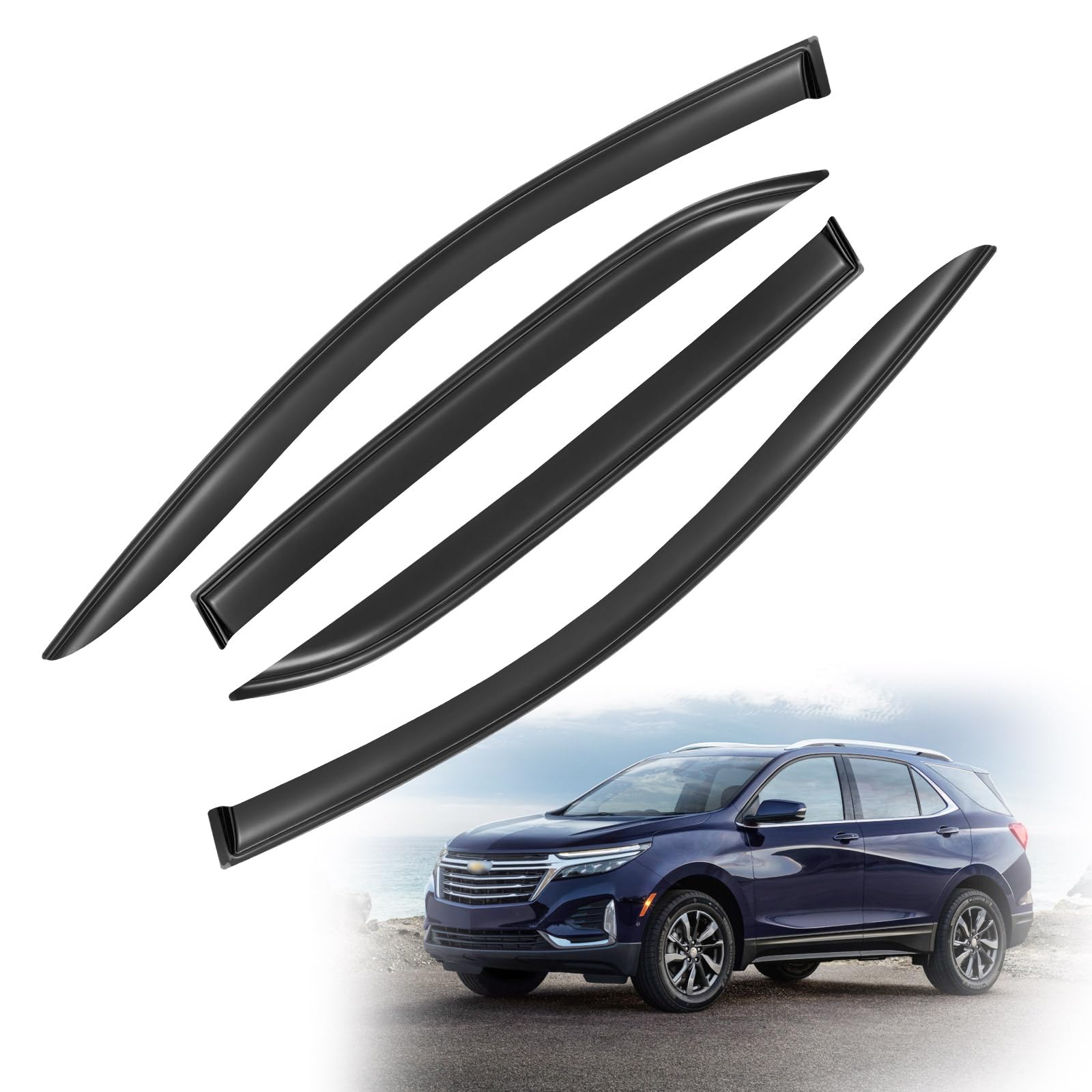 Window Rain Guards for 2018-2024 Chevrolet (Chevy) Equinox, Window Visor Guard Vent Wind Shade Deflector Rain Shield Protector Sun Visor for 18-24 Equinox,Tape-on/Outside-Mount, 4 Pieces