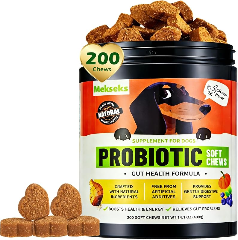 Probiótico para Cães em Mastigáveis Macios com FOS, MOS e Abóbora Mekseks — 200 unidades
