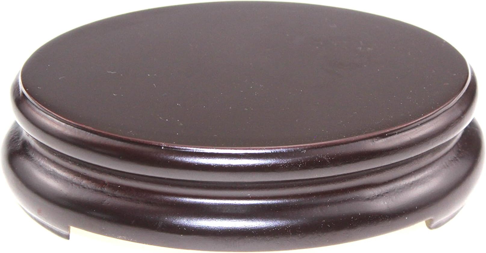 Oriental Furniture Luxury Dark Composite Wood Stand Holder Wooden Display Stands Elliptic Oval Oblong Shape Pedestal (XS 10cm(top Length) 6cm(top) 3.5cm)