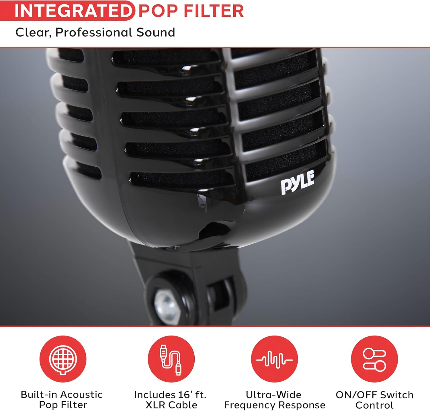 Pyle Classic Retro Dynamic Vocal Microphone - Old Vintage Style Unidirectional Cardioid Mic with XLR Cable - Universal Stand Compatible - Live Performance, In Studio Recording, Black - Image 3