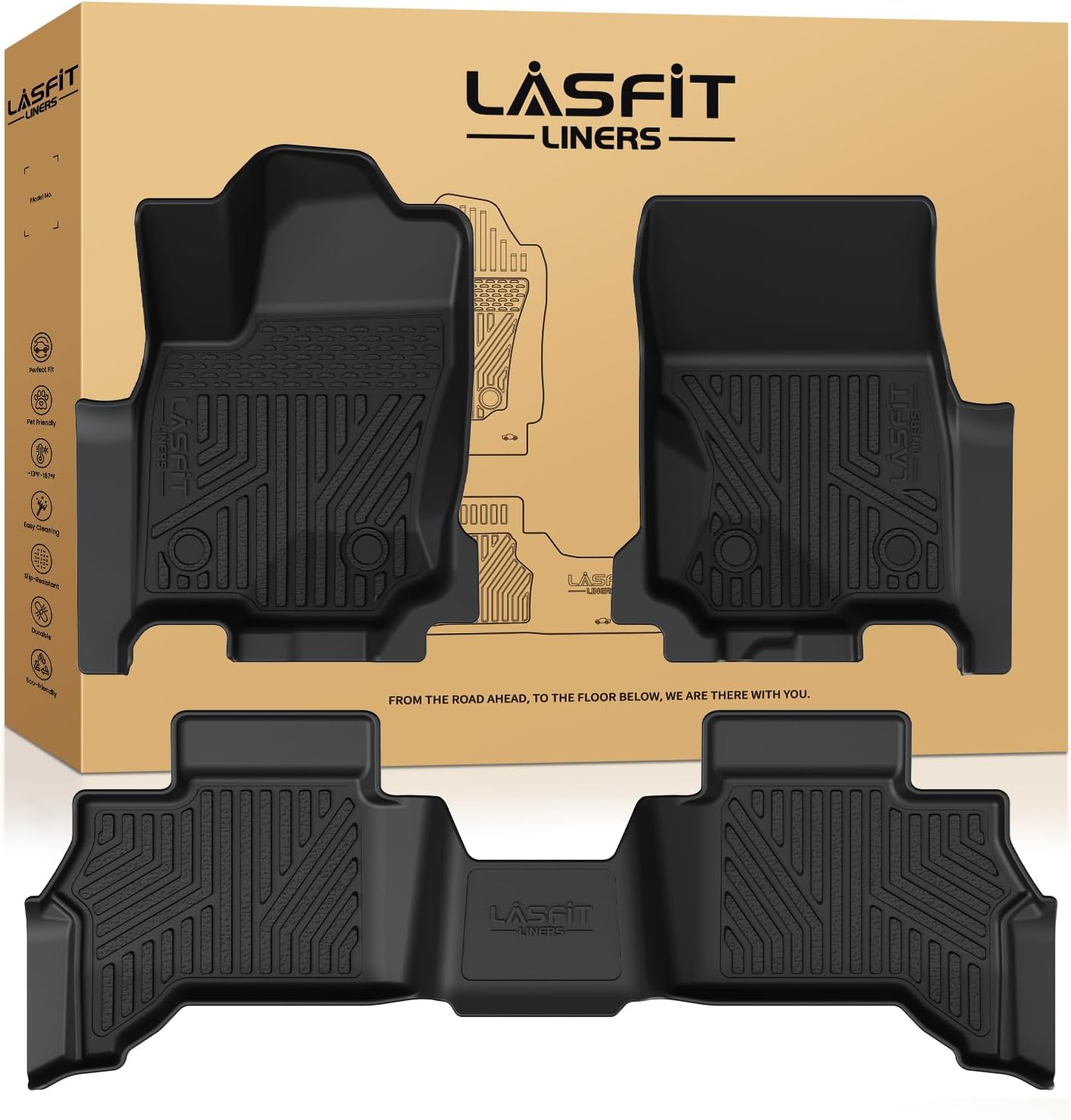 LASFIT Floor Mats for Toyota 4Runner 2025 2026 5 Seats(Not for Hybrid), All Weather TPE Custom Fit Floor Liner for 4Runner SR5/TRD/Limited 6th gen Front&Rear 4 Runner 2025-2026 Car Mats, Black