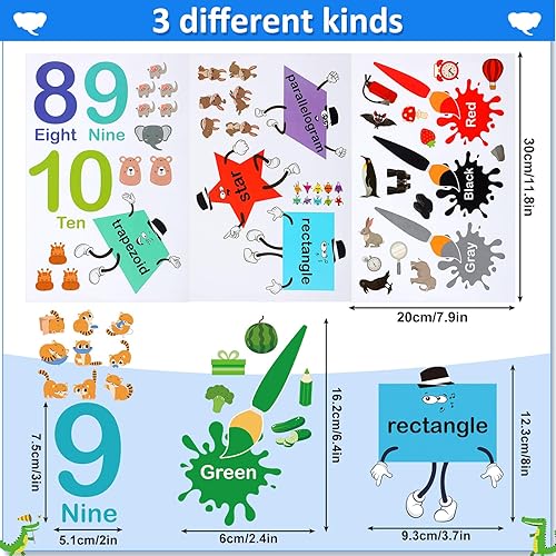 Miniatura 2 de Tatuo 30 calcomanías de pared con números, calcomanías de pared de geometría de aprendizaje educativo, calcomanías de pared con formas coloridas,