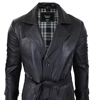 ジャケット・アウター real leather maxi long coat BLACK TruClothing Mens Black 3/4 Mac Long Real Leather Classic