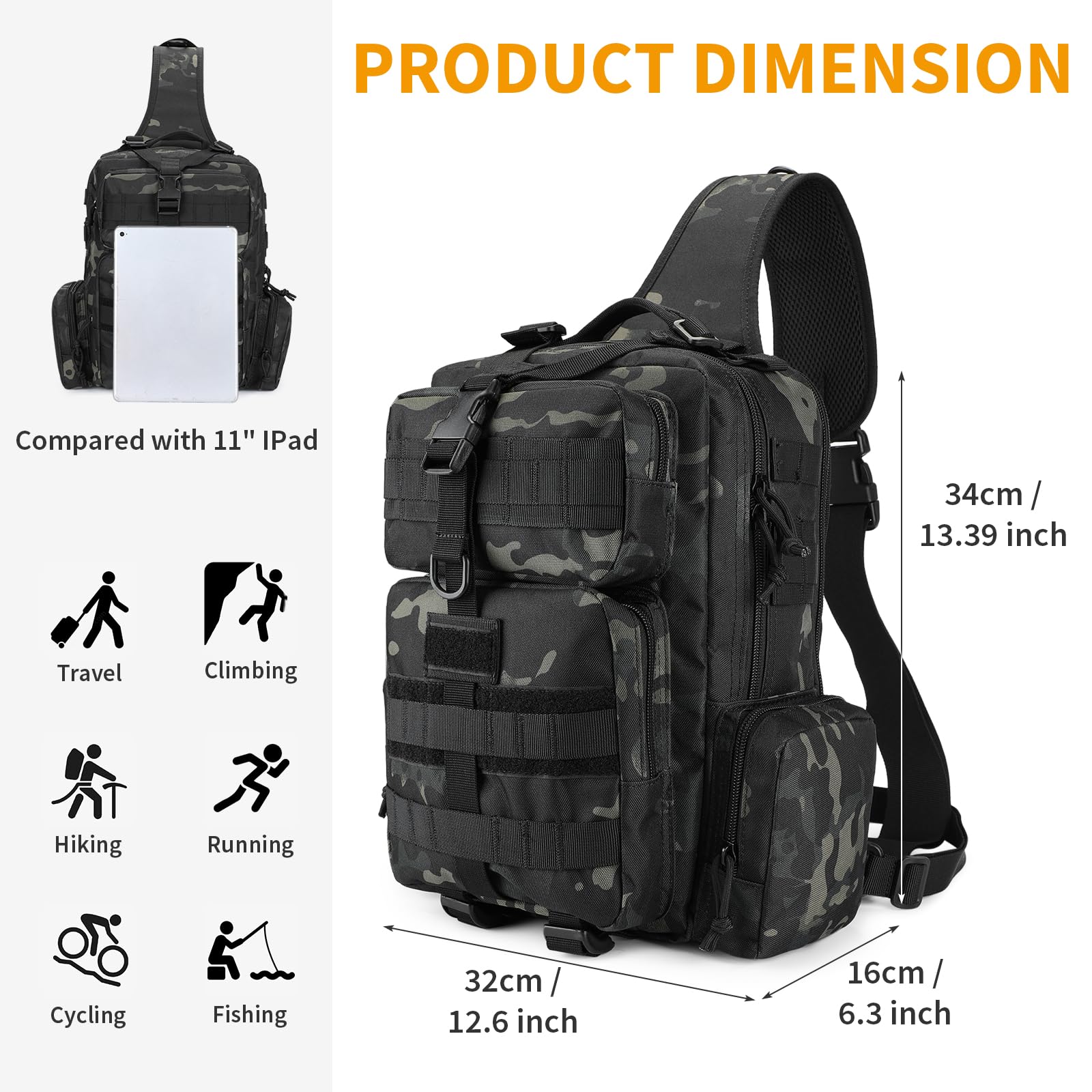 Mochila Cruzada Militar Grande ENJOHOS Bolsa Molle Hombro Sling Daypack para Ciclismo Senderismo