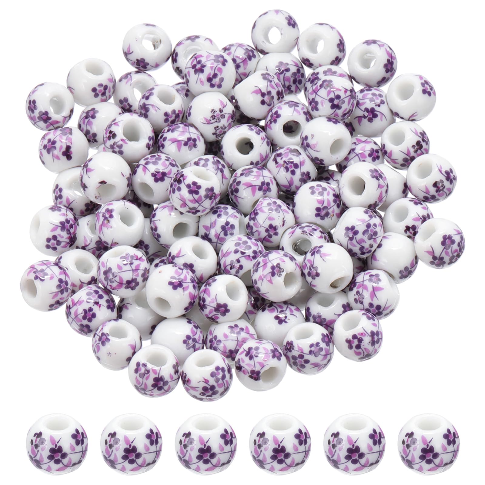 Perles En Porcelaine Imprimées à La Main, 200 Pièces De 12mm, Amples, D