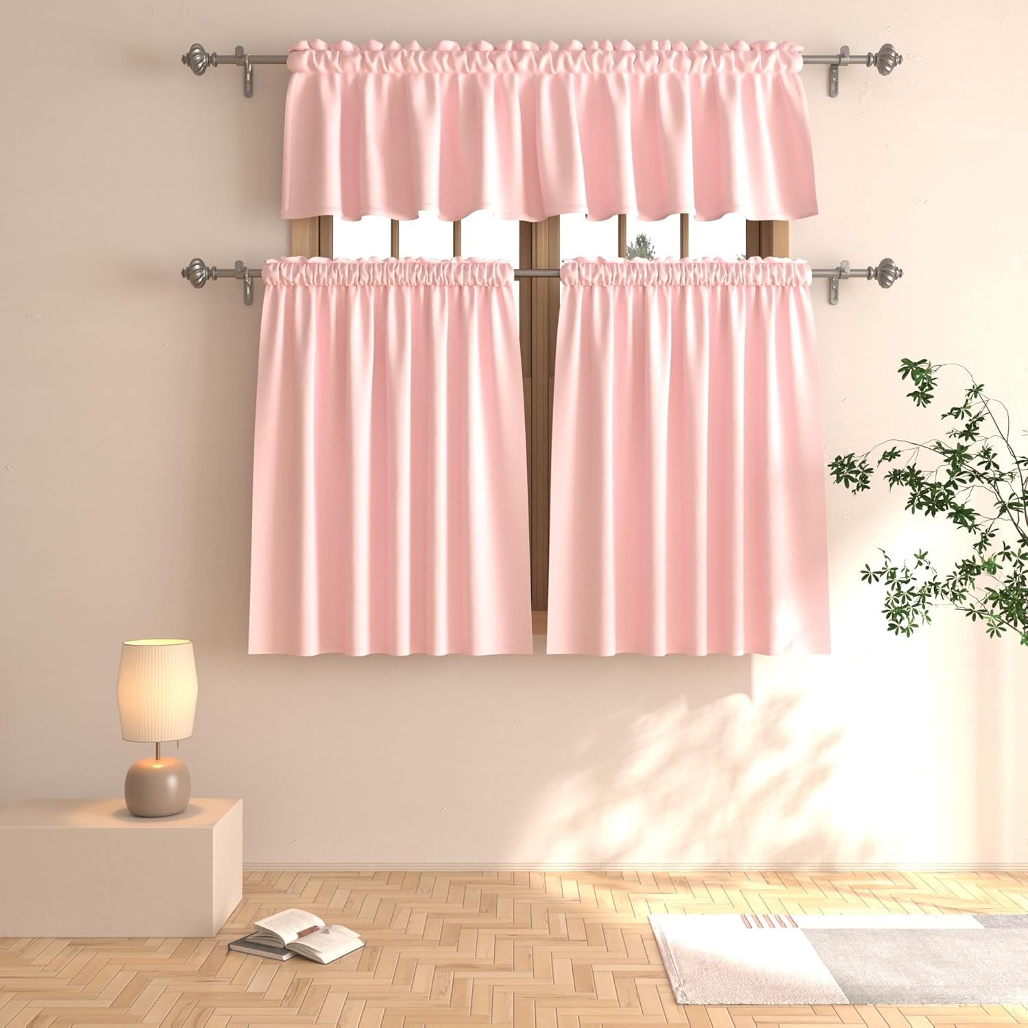 Pink Valance Small Curtain 16 inches Long Kitchen Window Curtains Over Sink Girls Room Living Room Darkening Rod Pocket Triple Weave Short Little Mini Window Curtain Topper Bedroom Bathroom 1 Panel - Image 6