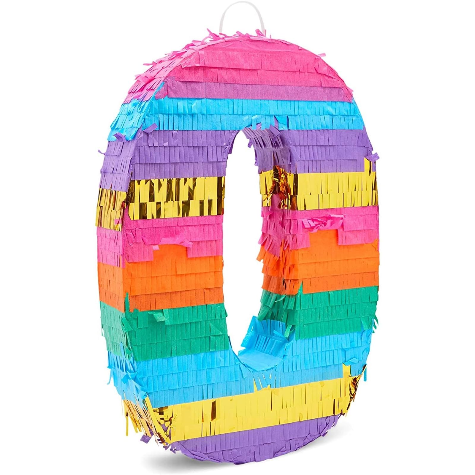 Pignatta stile arcobaleno per festa di compleanno del bambino, numero 0 (11,4 x 16,5 x 7,6 cm)