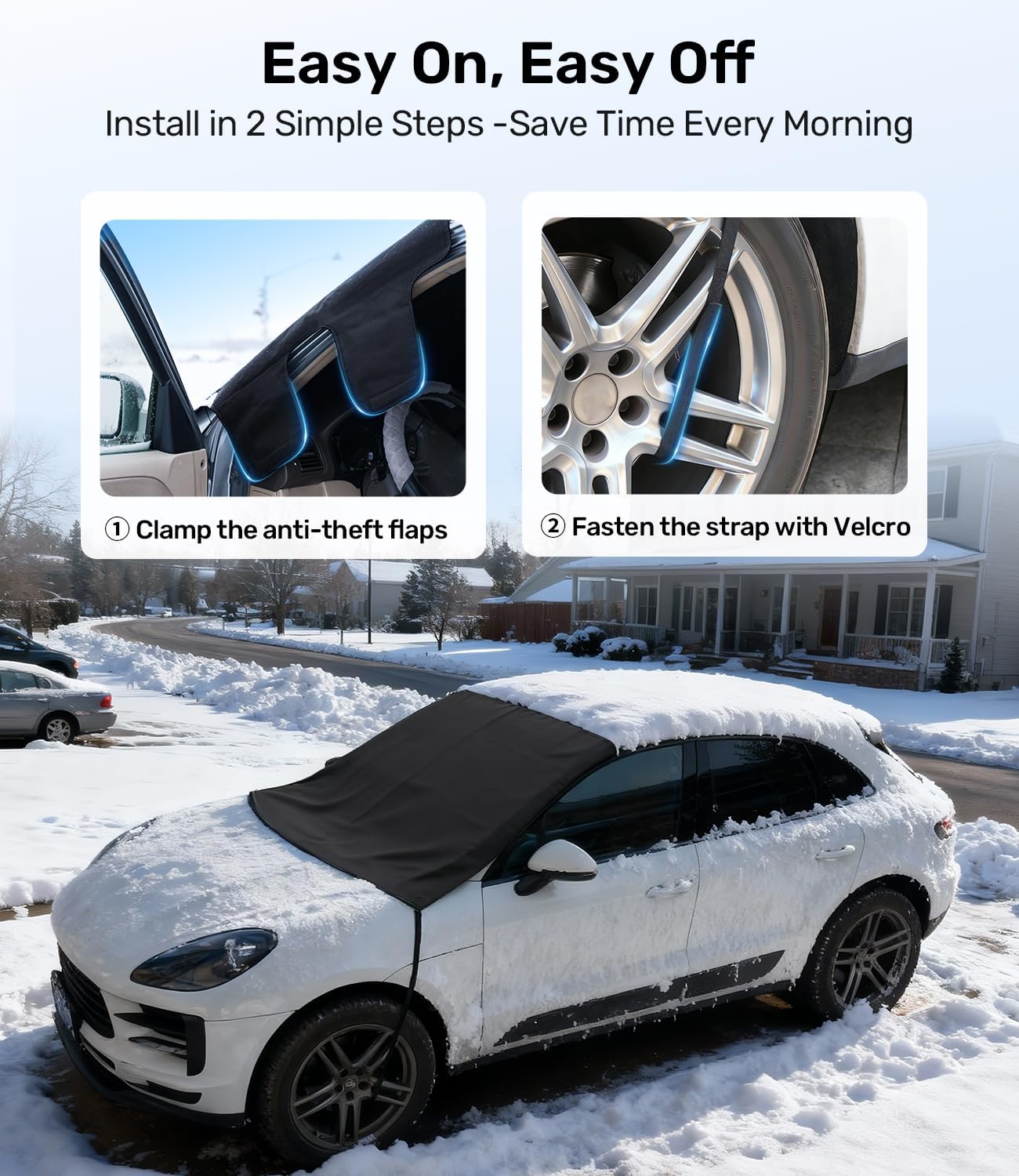 Zanch Upgrade Windshield Cover for Ice & Snow [Fast Install & Removal] 600D Oxford Fabric Against Magnetic Fit Snow, Ice, Frost, Winter Accessories - Fit for Sedan,Small to Mid-Size SUVs - (69''x48'')