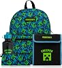 Minecraft Kids Backpack 4 Piece School Set Including Lunch Bag, Water Bottle and Pencil Case Green