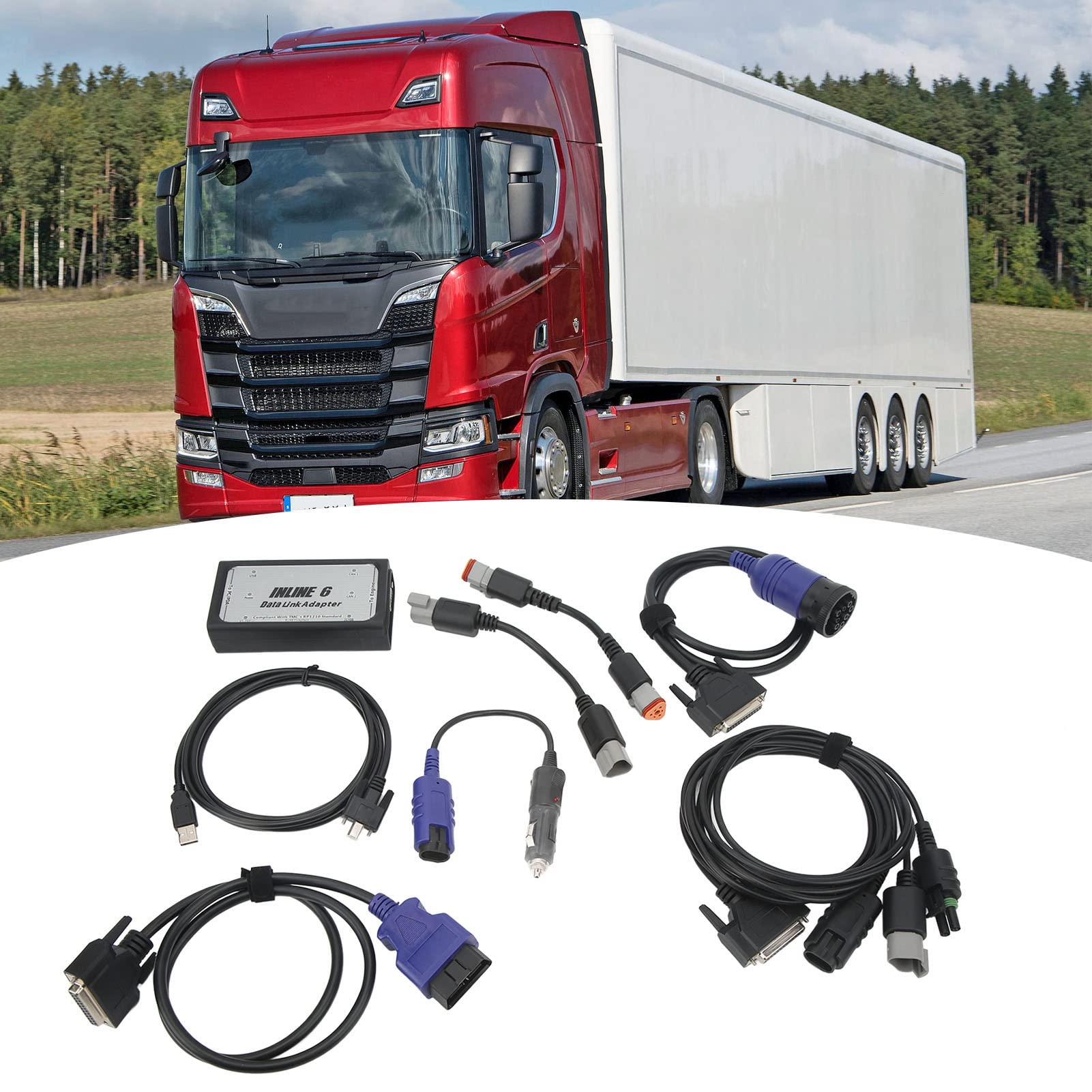 Kit Adattatore Collegamento Dati Inline 6, Porta USB per Scanner per Camion per Impieghi Gravosi Porta Seriale PC RS 232 SAE J1708 J1587 per Veicolo (con scatola portaoggetti)