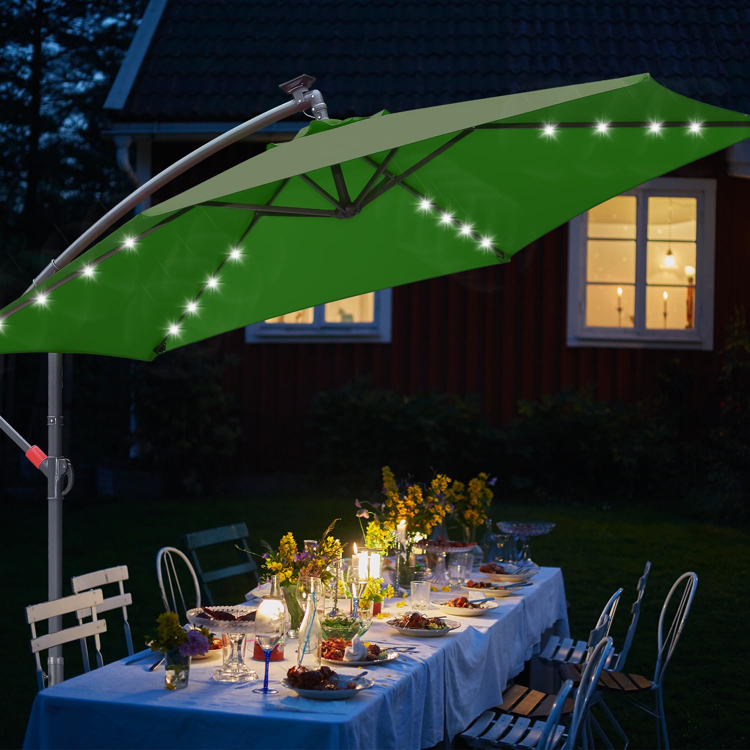Sonnewelt Sombrillas terraza grandes de diámetro, sombrilla con manivela, Parasol jardin de aluminio, protección UV, con soporte, parasol excentrico, impermeable