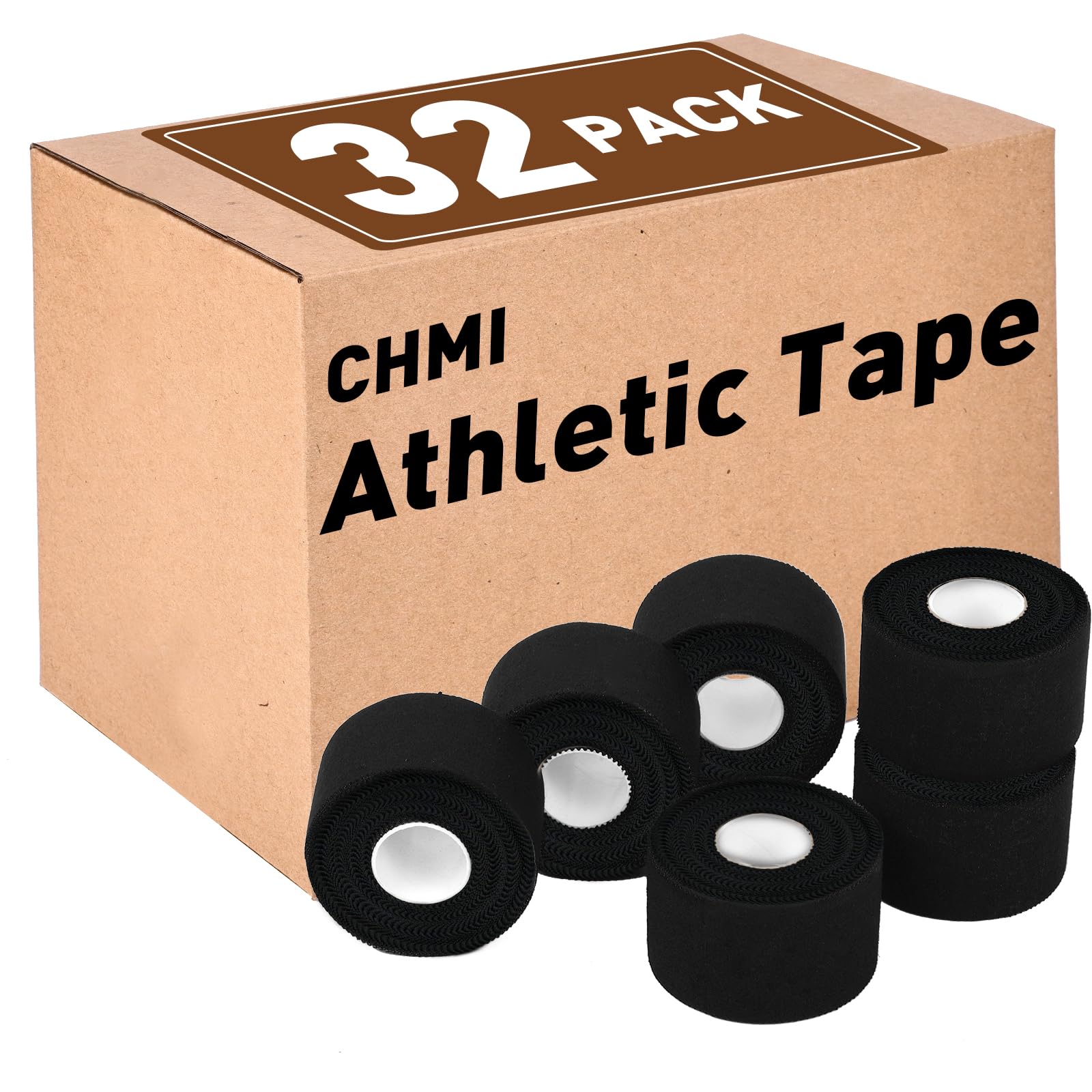 CHMI Athletic Tape Black Sports Tape 32 Pack 320 Yards Rolls Very Strong Easy Tear NO Sticky Residue