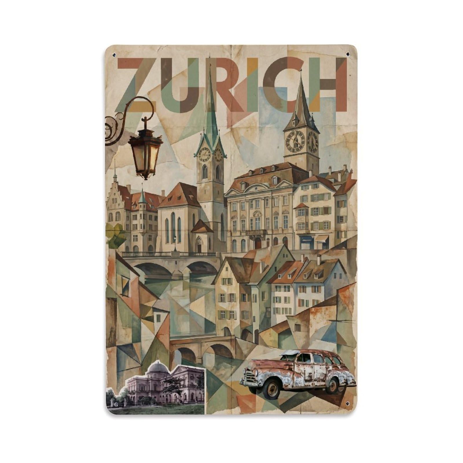 Este 8X12inch Style Vintage Travel Zurich Switzerland Wanderlust Metal Tin Sign