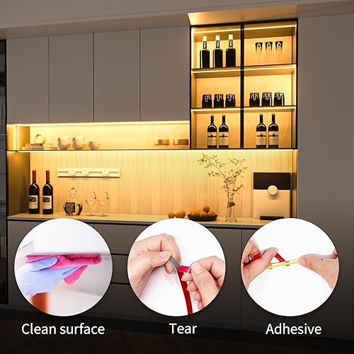 Miniatura 4 de WOBANE COB Kit de tira de luces LED, tira de luz LED regulable de 9.8 pies con control remoto RF para gabinete de cocina, mostrador, estante, parte