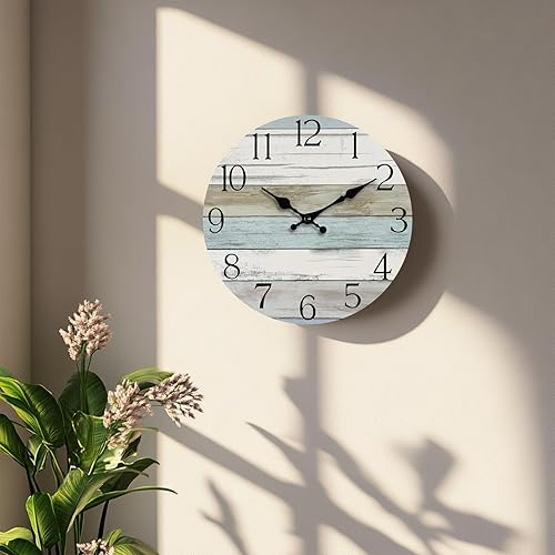 Miniatura 7 de HYLANDA Reloj de pared de 12 pulgadas, funciona con pilas, silencioso, sin tictac, relojes de madera decorativos para cocina, baño, dormitorio, sala