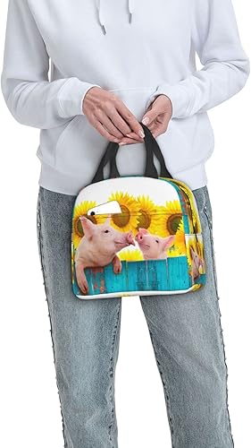 Miniatura 7 de Bolsa de almuerzo con aislamiento de madera de cerdo divertido y girasol para hombres y mujeres, contenedor reutilizable, impermeable, portátil,