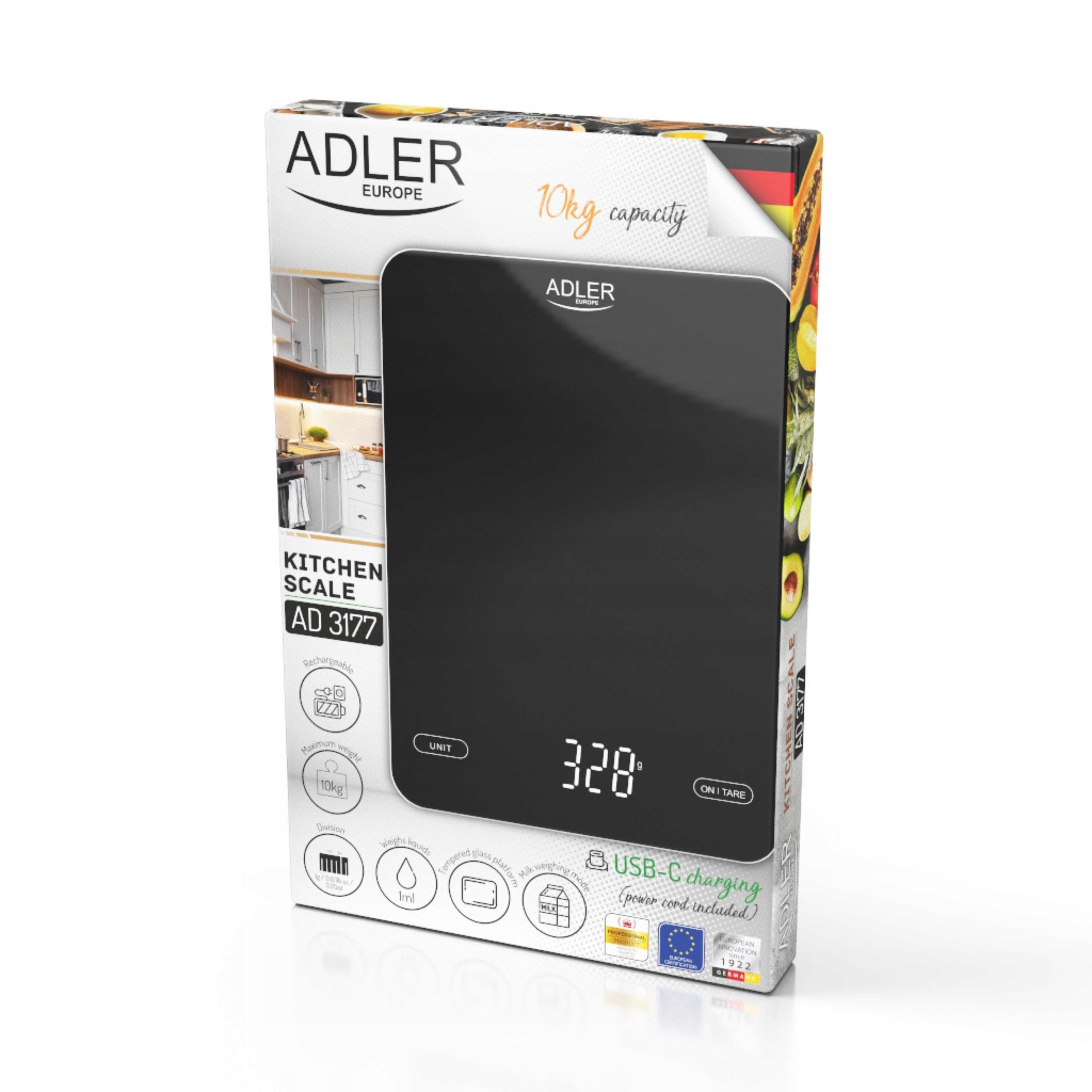 AD 3177 black Waga kuchenna 10kg ładowana przez USB