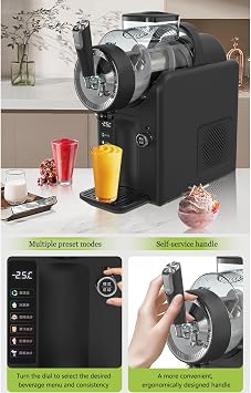 GAENZA Slush Machine & Ice Cream Maker Machine 2-IN-1, Soft Serve Ice Cream Maker Machine for Home & Business, No Ice Needed, Frozen Drink, Milk Shake, Milkshake, Cocktail, Self-Cleaning,Black