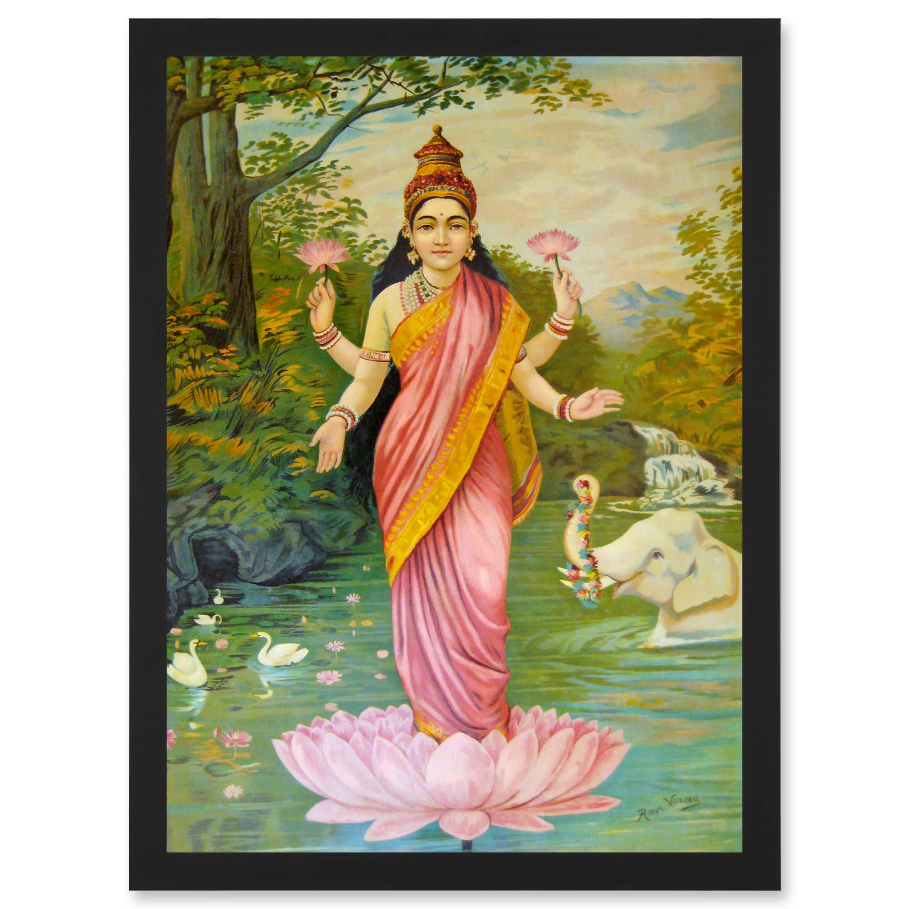 Artery8 Varma Hindu Goddess Lakshmi A4 Artwork Framed Wall Art Print