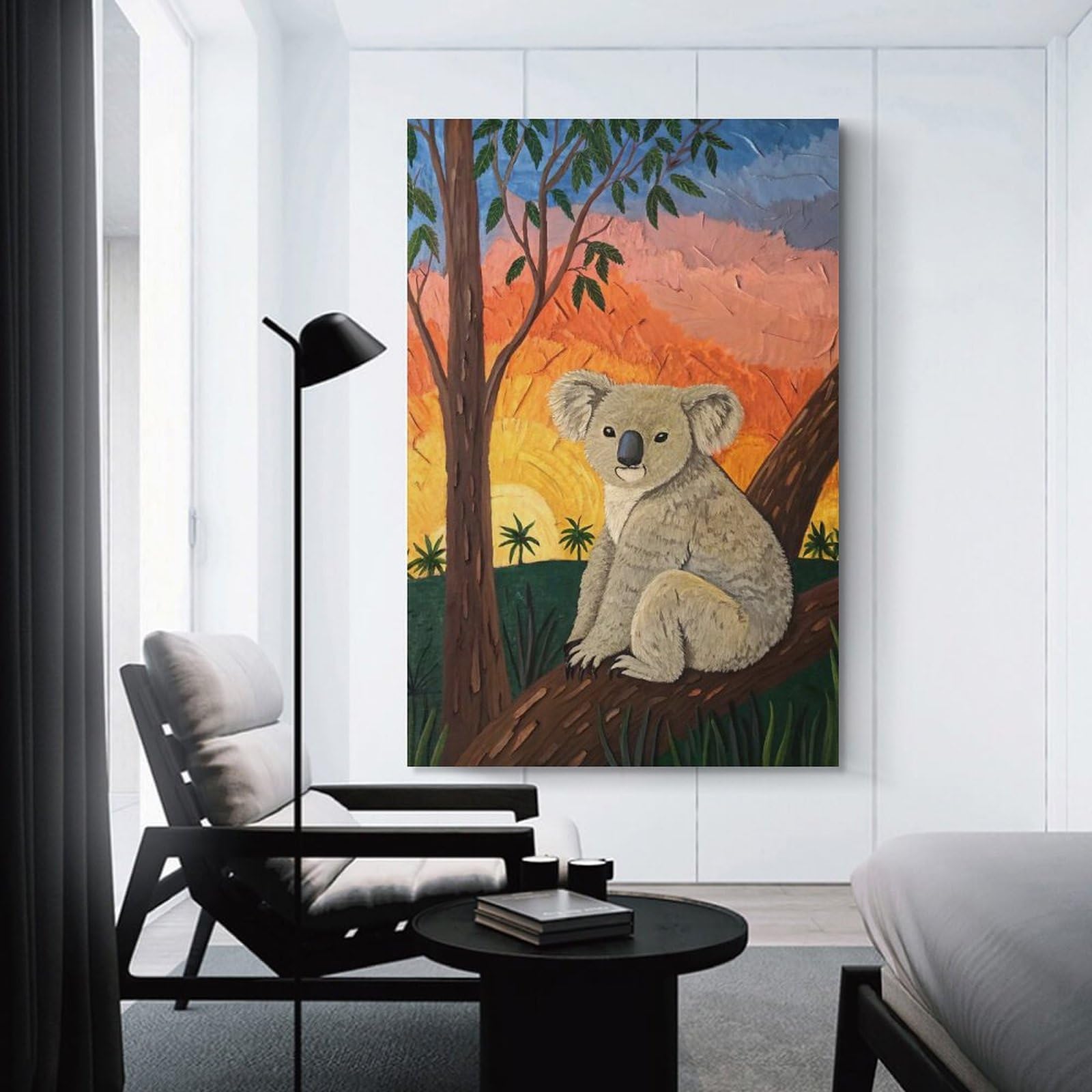 Junmoney Koala in A Sunset Landscape Canvas Art Print, 24x36inch(60x90cm), for Wall Displays, Bedrooms Or Room Updates, Home Wall Art for Statement Displays