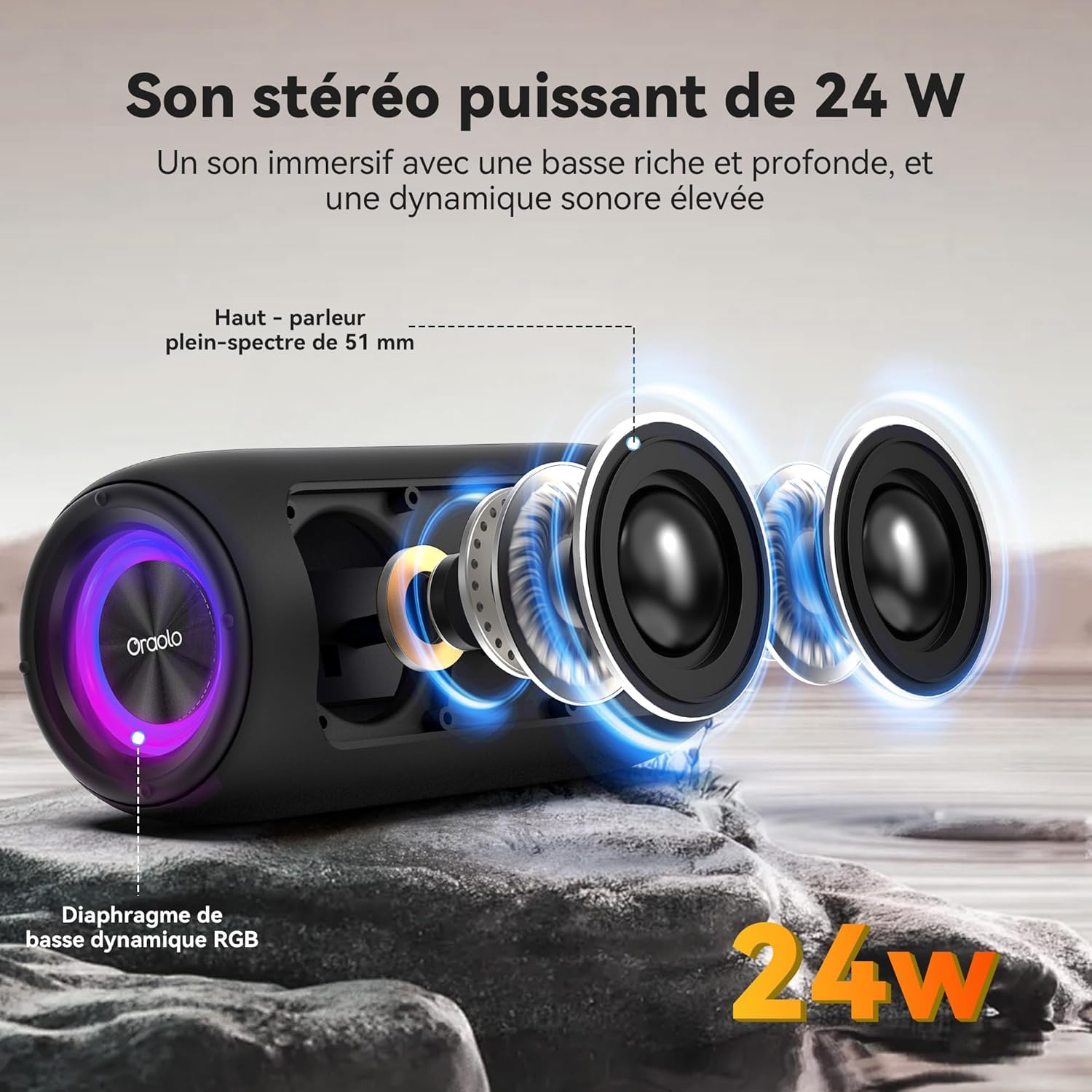 Mini Enceinte Bluetooth Portable 5.4, Enceinte Bluetooth Puissante 24W