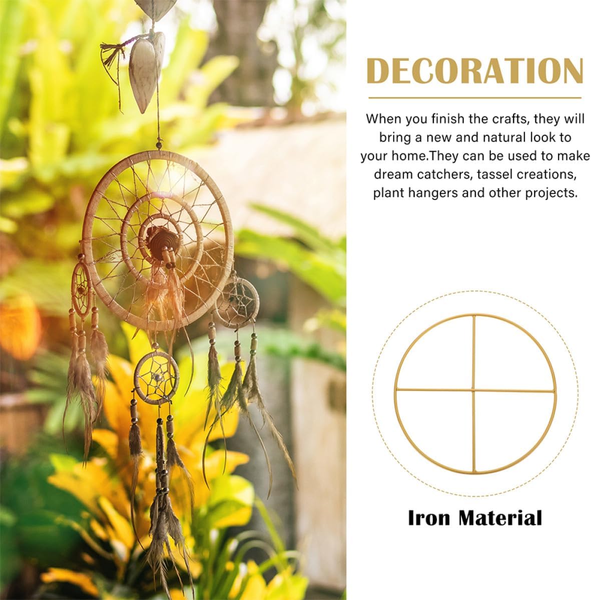 2pcs 30cm Golden Iron Craft Rings Round Shaped Wreath Hoops DIY Dreamcatcher Accessories for Home Décor and Wall Hanging Craft Projects