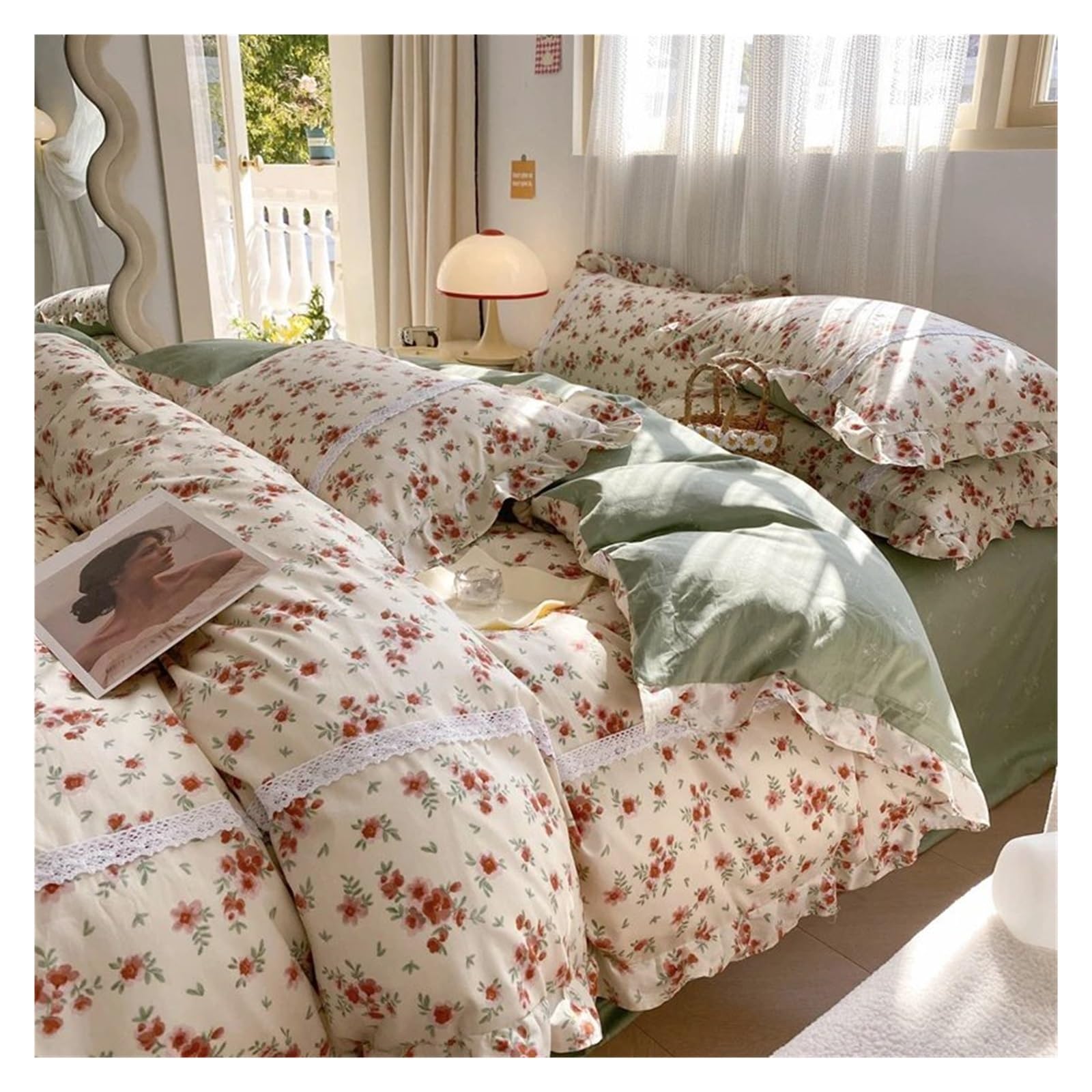 Amazon｜コットン フレンチカントリー 小花柄 寝具セット フリル付き