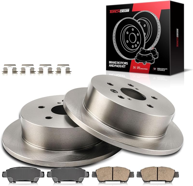 Kit de pastilhas e discos de freio traseiros Torchbeam para Toyota Sienna 3.3L 2004–2006 e 3.5L 2007–2010 – 6 peças