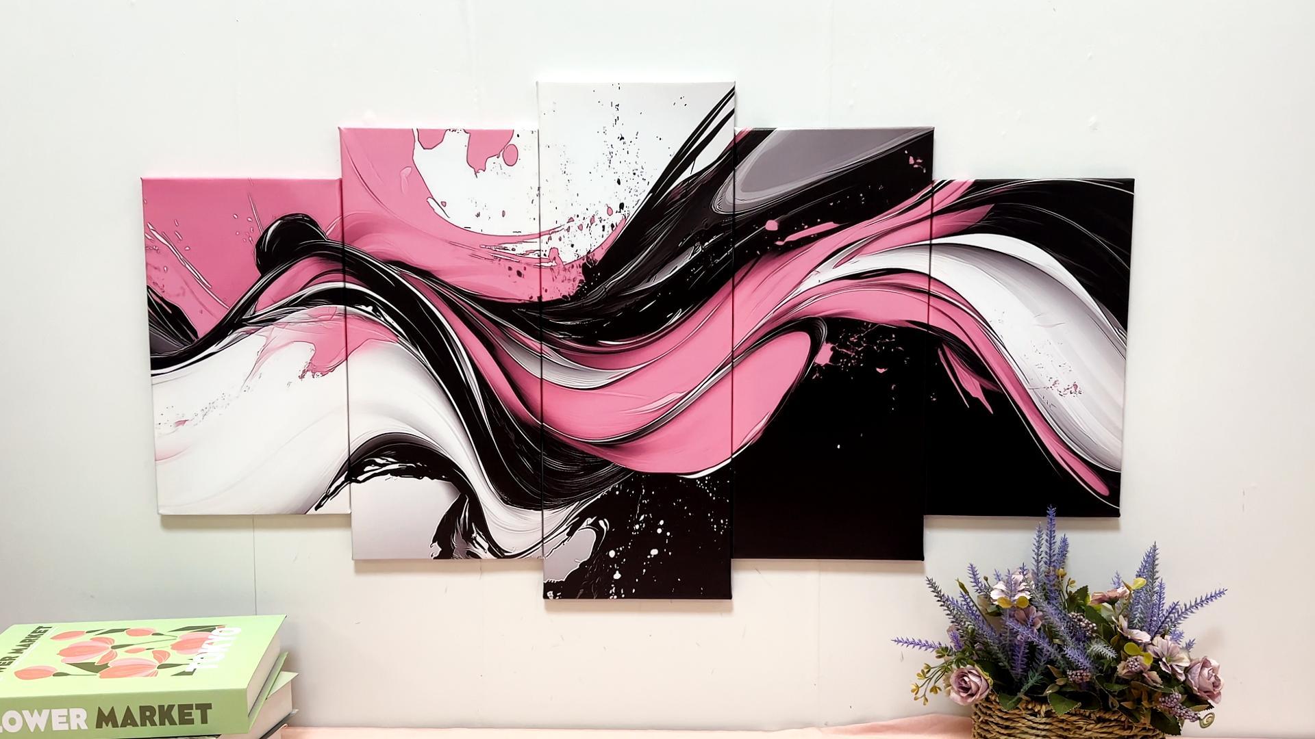 Amazon.com: ZXHYWYM Pink Black White Abstract Wall Art Large 5