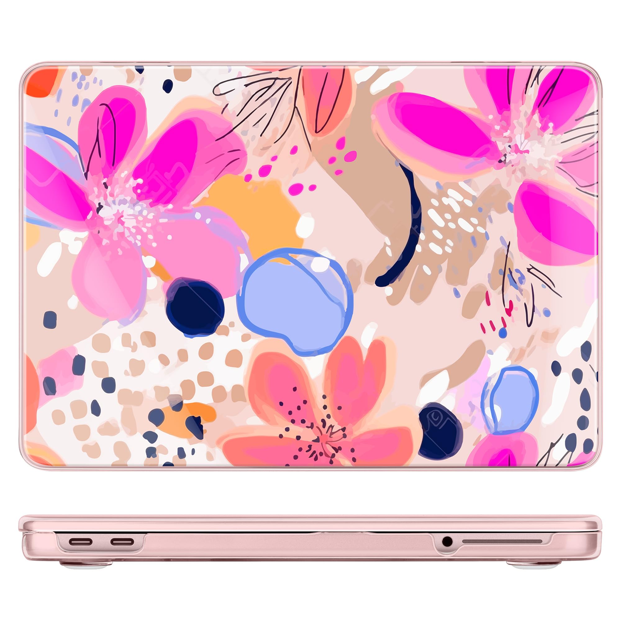 DONGKE Compatible avec MacBook Neo 13" 2026 A3404 A18 Pro puce et Touch ID Coque rigide en plastique avec protecteur de clavier, protecteur d'écran et bouchons de poussière, motif floral artistique