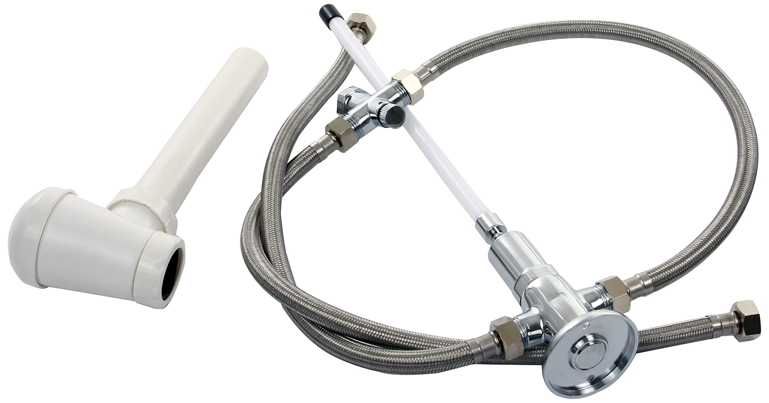 SARO ROKIA Lavamanos de acero inoxidable, accionamiento por rodilla y válvula antirretorno, montaje en pared con sifón, grifo móvil, 375 x 310 mm
