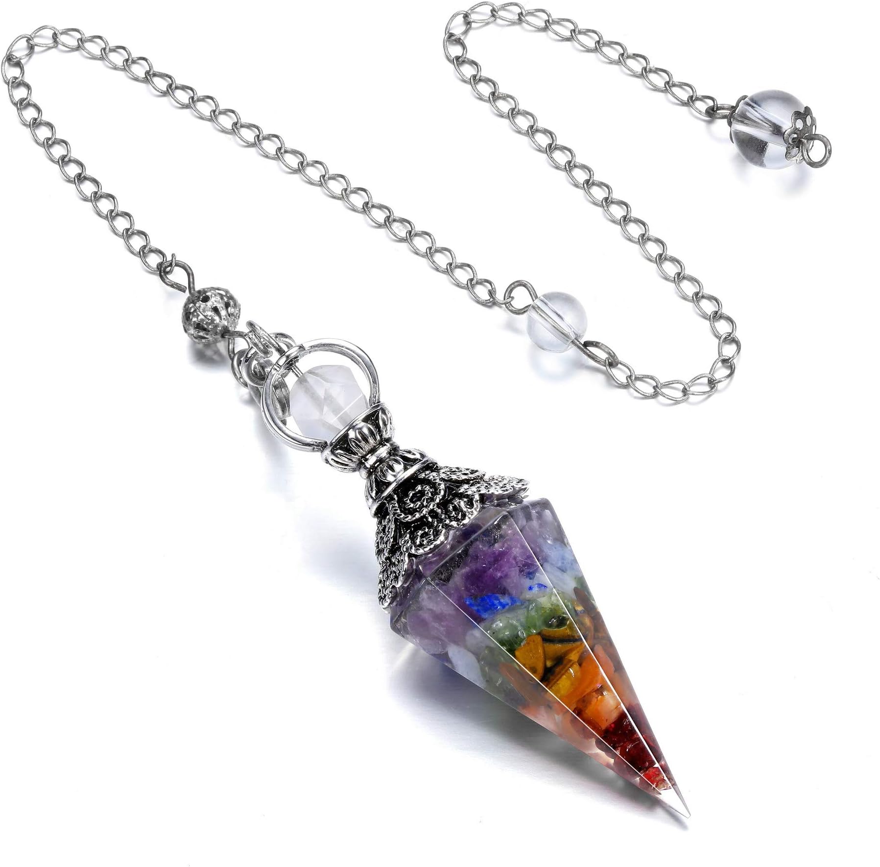 CrystalTears Chakra Crystal Pendulum Hexagonal Reiki Healing Crystal Points Gemstone Dowsing Orgone Pendulum for Divination Witchcraft Crystal Therapy