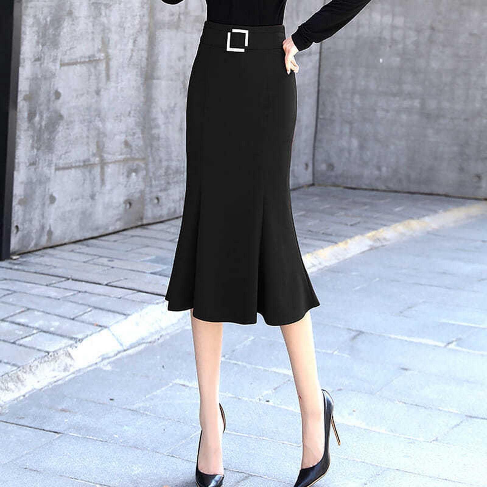 Falda larga de verano para mujer, cintura alta, ropa de oficina, color sólido, falda de sirena para mujer, casual, longitud hasta la rodilla, faldas de trompeta