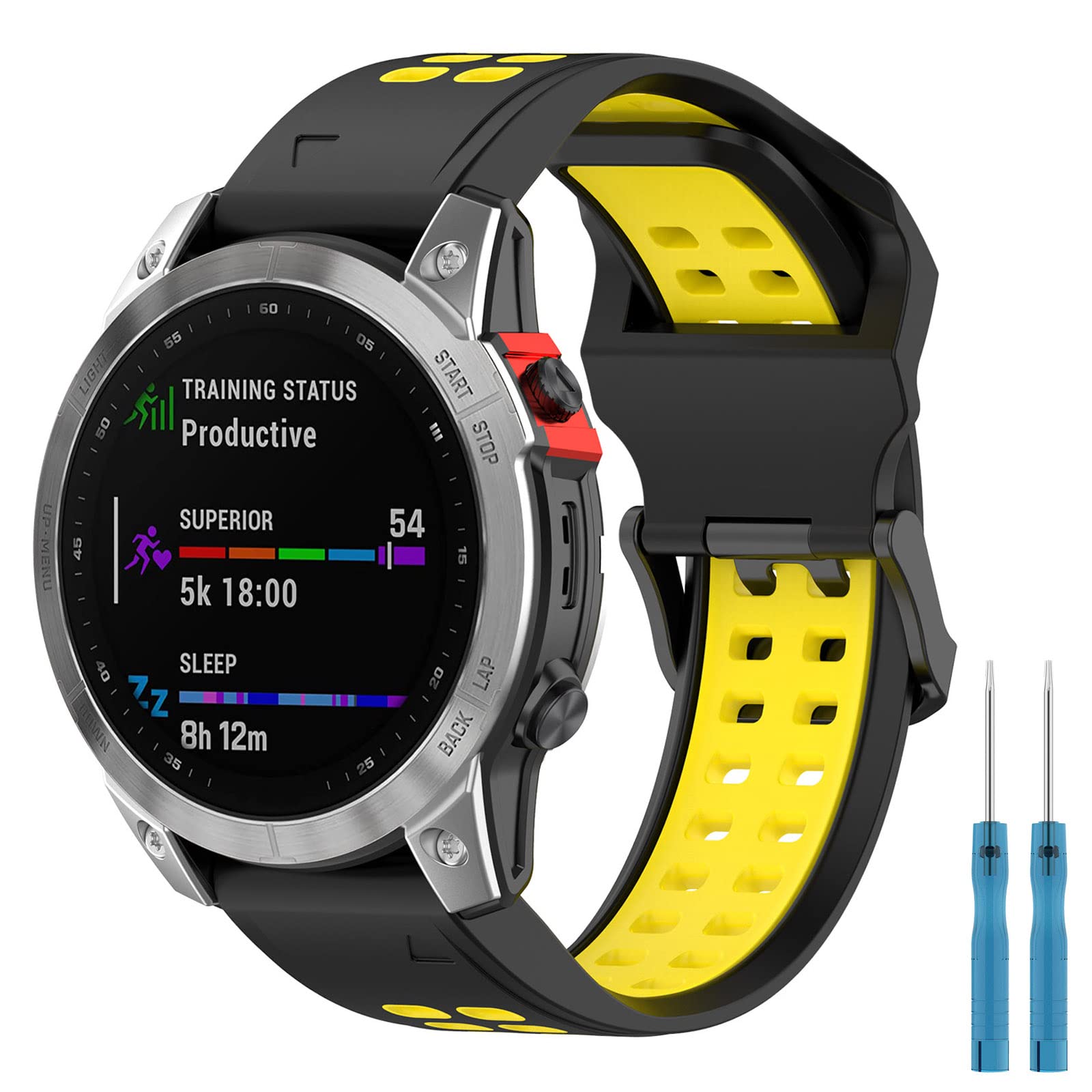 Miimall Cinturino In Silicone 20mm Per Garmin Fenix 7S - Morbido, Traspirante, Sgancio Rapido, Impermeabile, Blu E Giallo