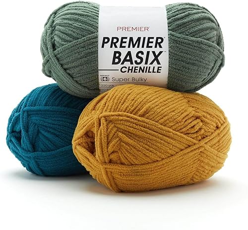 Miniatura 4 de Premier Yarns Basix - Hilo de chenilla, hecho de poliéster, hilo súper voluminoso para ganchillo y tejido, color caramelo, 10.5 onzas, 220 yardas