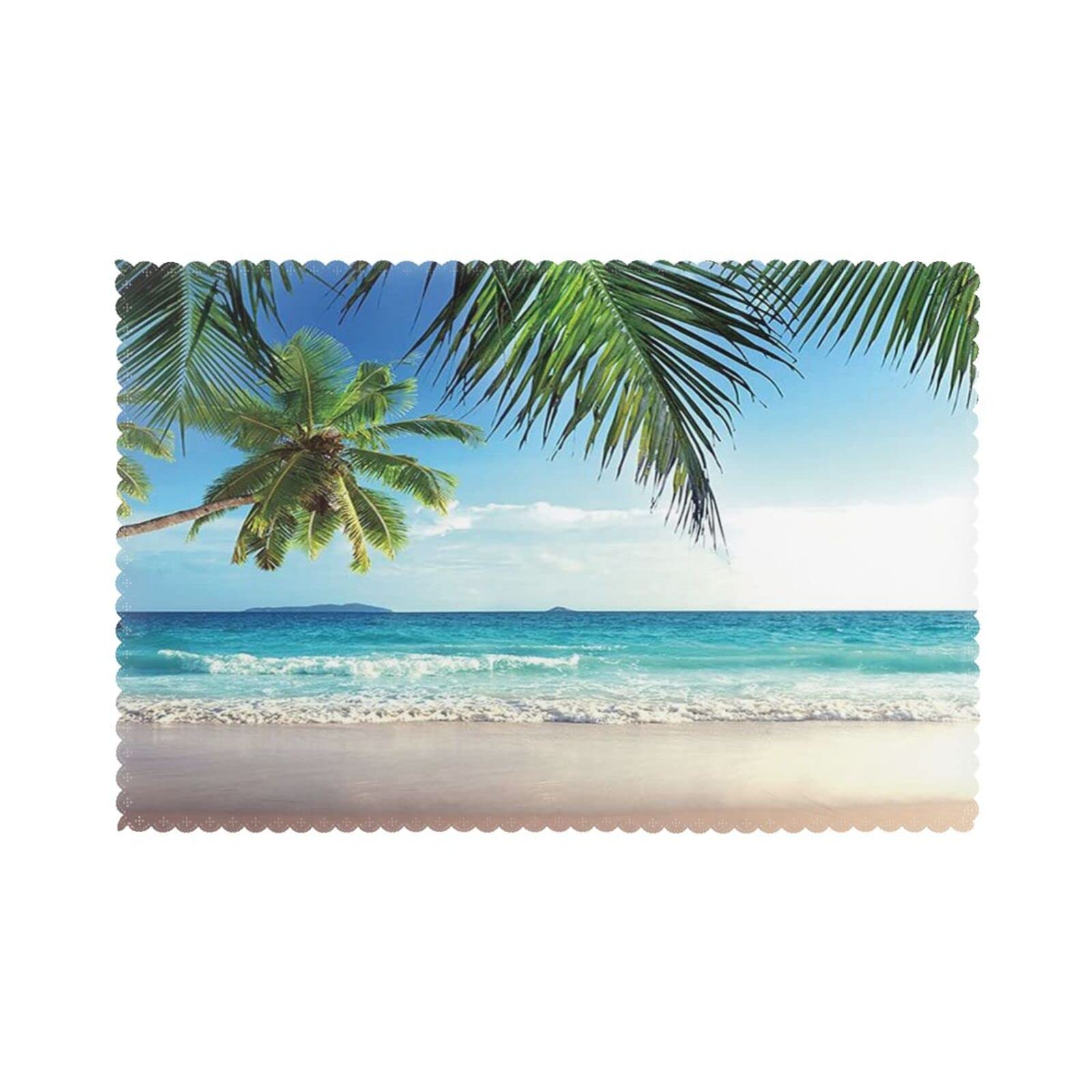 Set Of 6 Placemats 30x45cm, Tropical Palm Tree Hawaii Beach Placemats, Washable Cloth Placemats, All-Season Placemats.