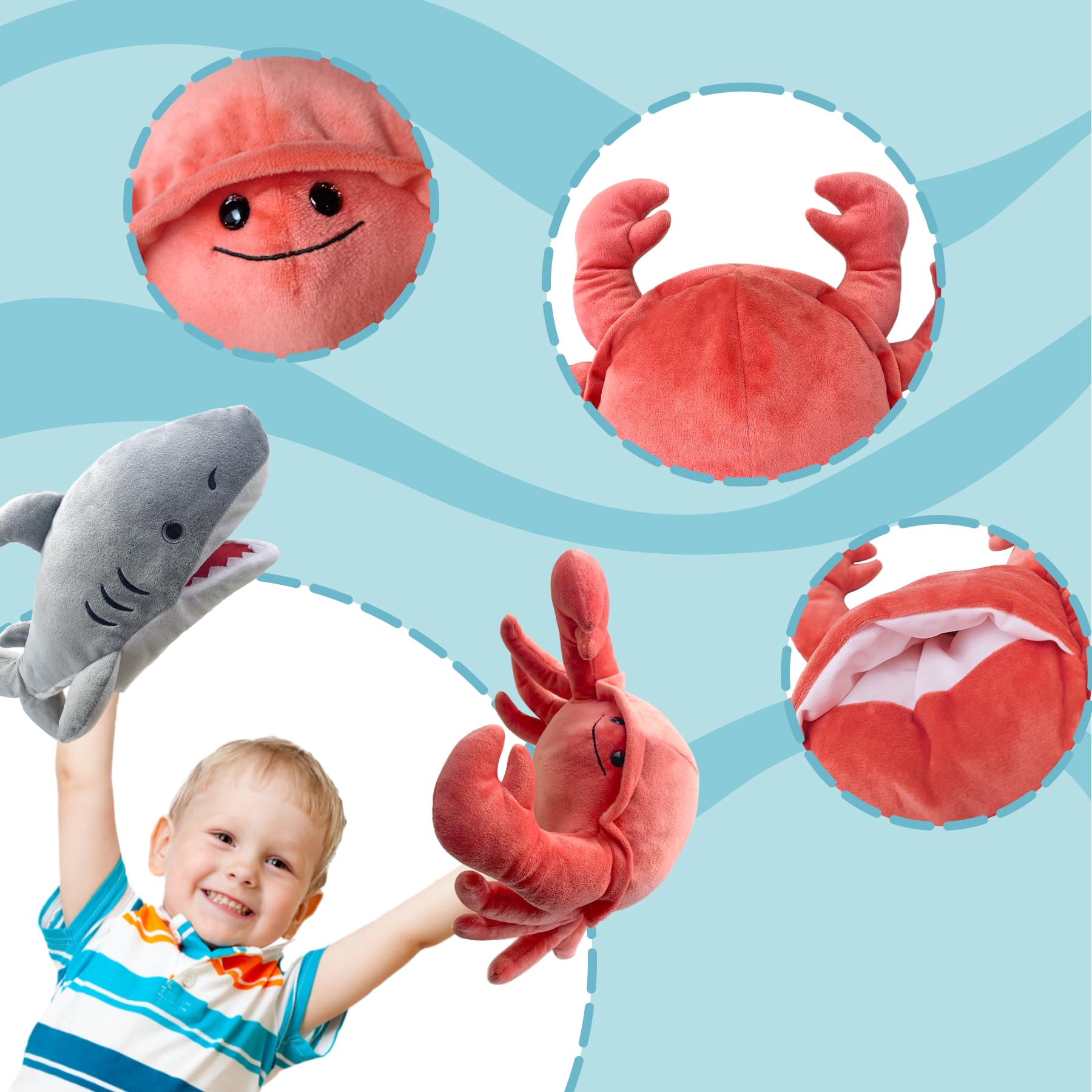 JUSTQUNSEEN Shark Hand Puppet Realistic Plush Puppet 13",Shark Puppets for Kids Ocean Animal Hand Puppet with Moveable Mouth,Soft Stuffed Shark Puppet Story Toys Shark Puppets Role Play Teaching Gift - Image 3