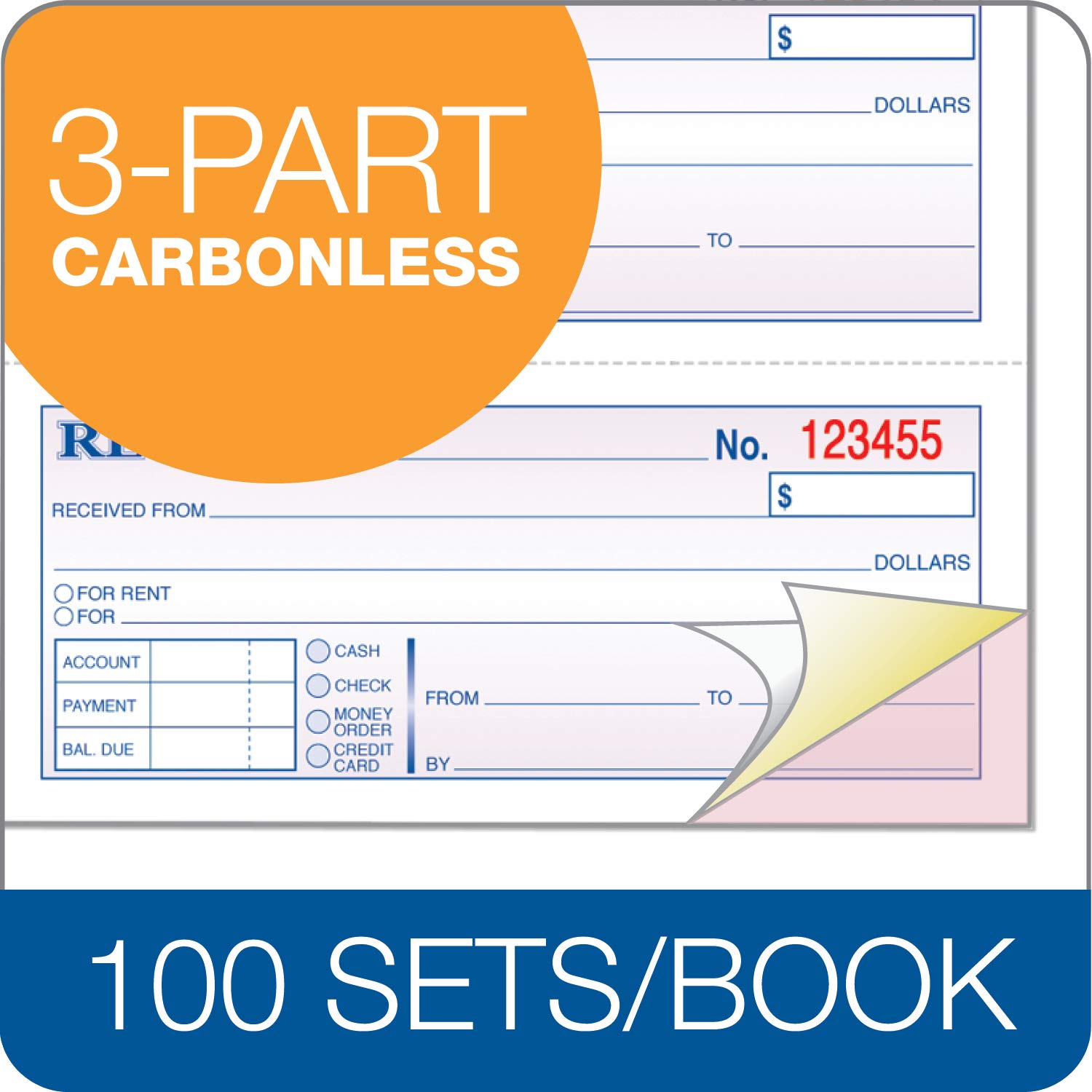 Tops Geld/Rent Receipt Buch, 3-teilig, selbstdurchschreibend, 11 x 7–5/20,3 cm, 4 Quittungen/Seite, 100 Sets pro Buch (46808)
