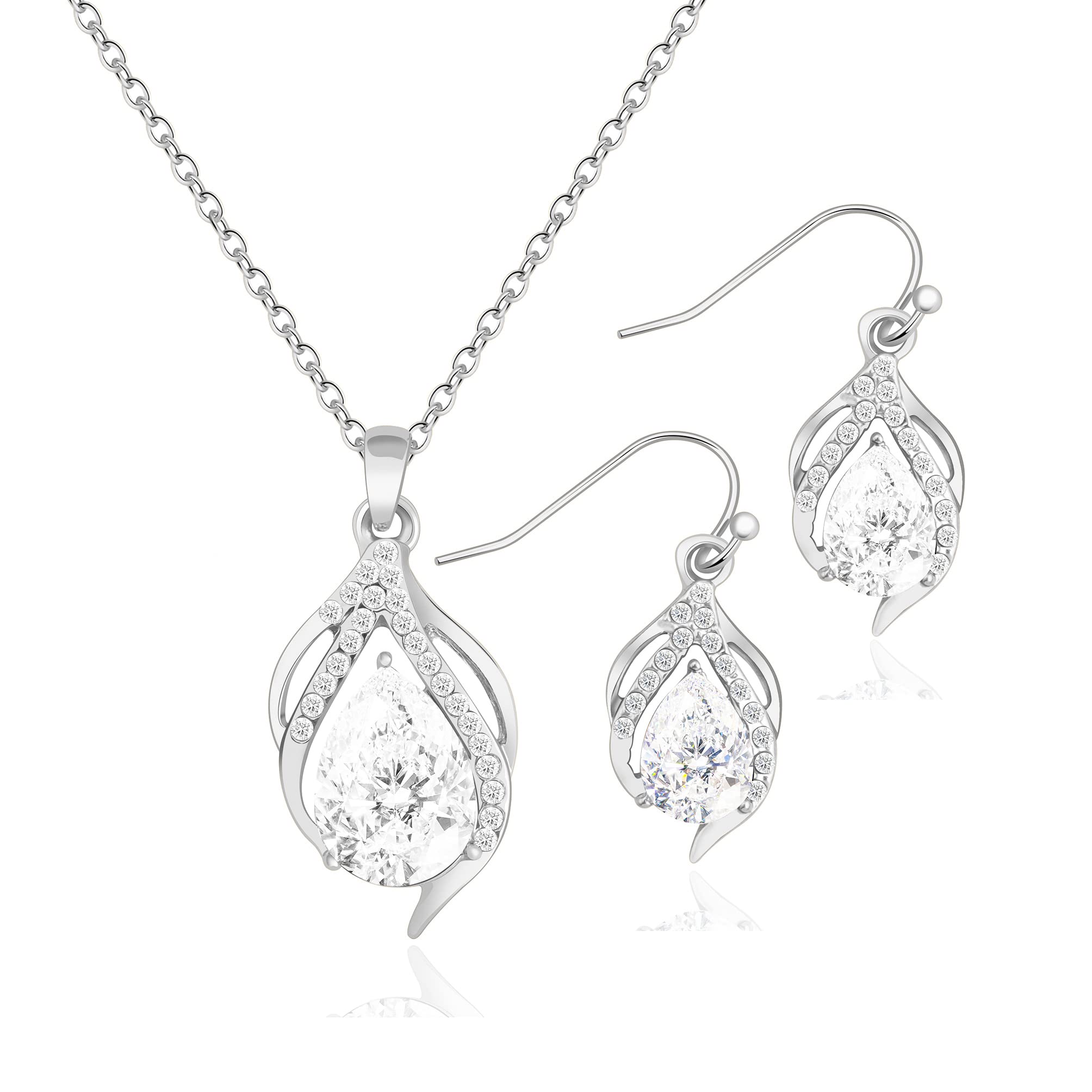 OTTFFDainty Bridesmaid Jewelry Set for Women Girls,1-4-6-8 Sets 14k Gold & Rose Gold & Silver Plated Pave Rhinestone With Crystal Necklace Earrings Set for Wedding Gift