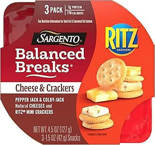 Sargento Balanced Breaks Cheese & Crackers, Natural Pepper Jack & Colby-Jack Cheese and RITZ Mini Original Crackers Snack Kit, 3-Pack