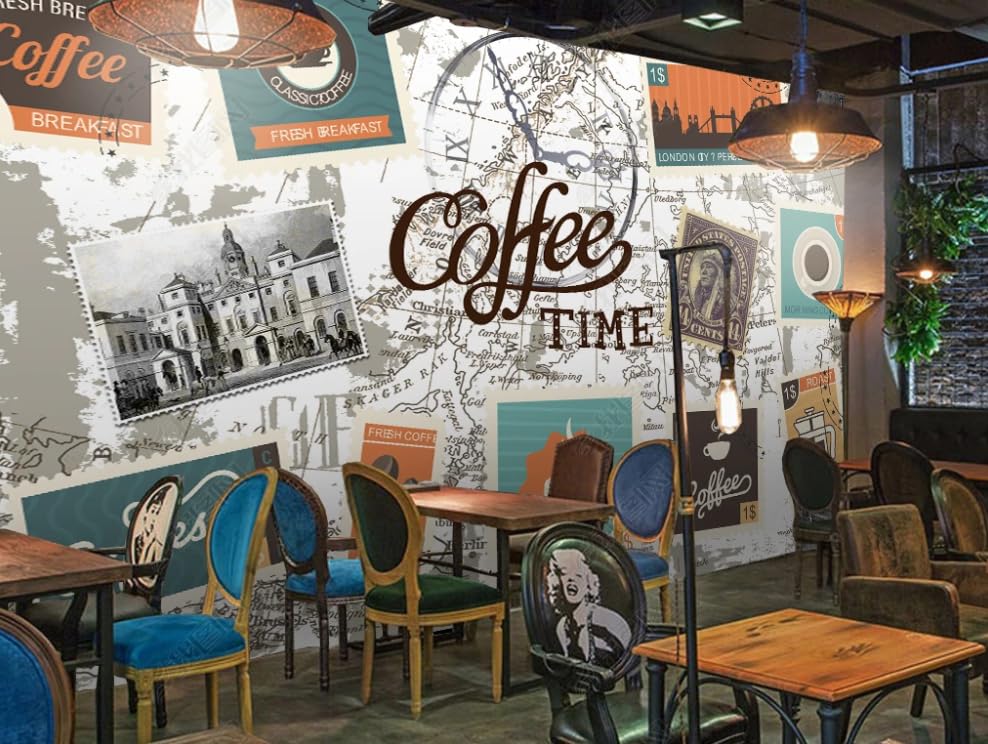 Papier peint intissé géant 450x315 cm décor de café et salon