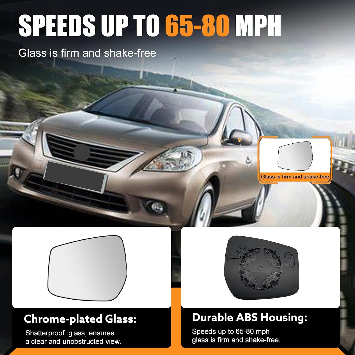 Driver Side Mirror Glass Replacement for Nissan Versa Sedan 2015-2019, Versa Note 2014-2019 - Left Side View Exterior Mirrors, with Backing Plate, Non-Heated