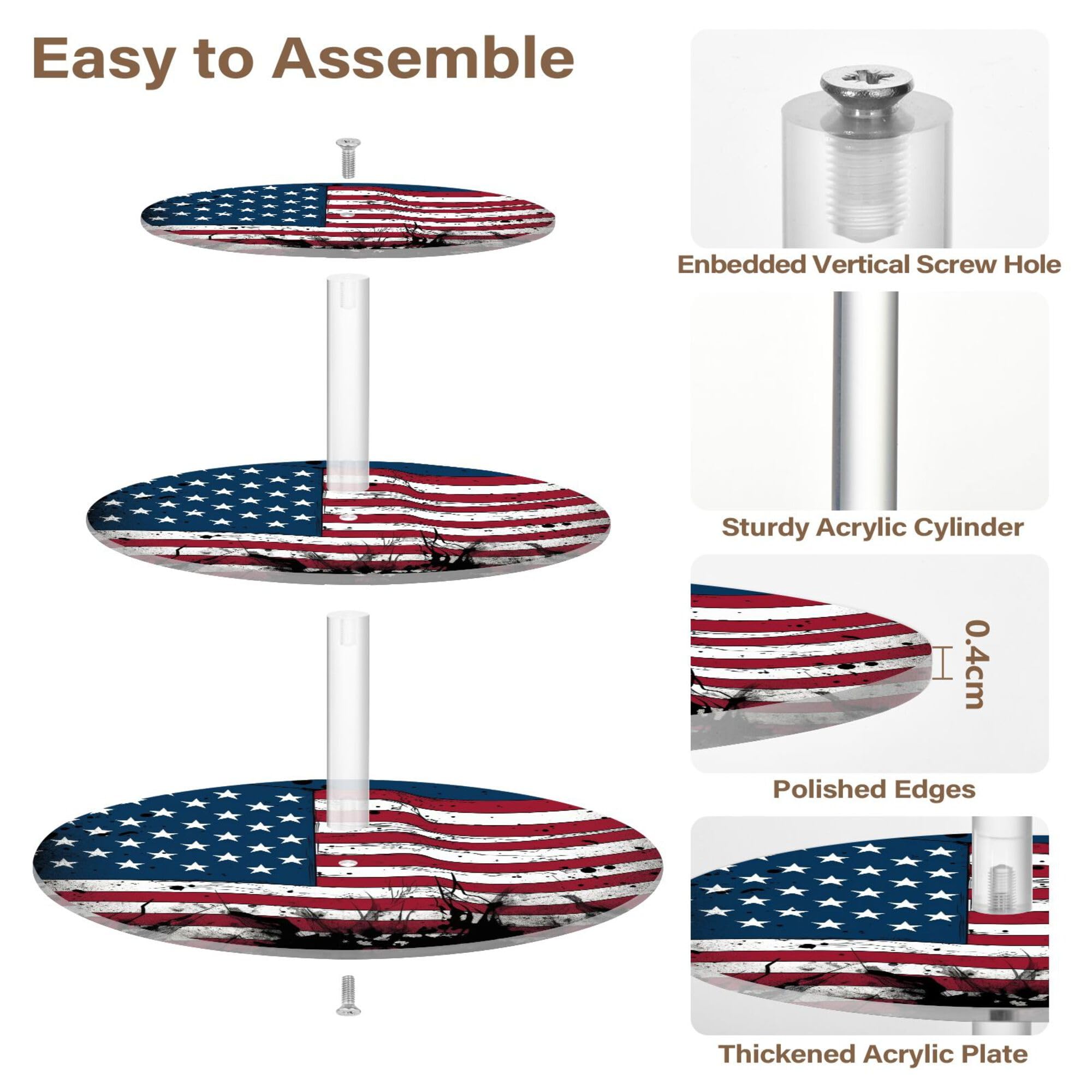 PYBUG American Flag 3 Tier Acrylic Cupcake Stands Tower,Dessert Table Display Set for Tea Party,Wedding,Birthday, Baby Shower