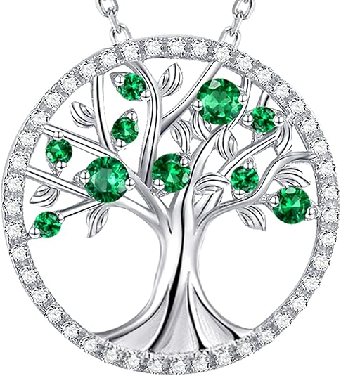 Image of Birthstones Necklace Tree of Life Jewelry Emerald Pearl Ruby and More Stones Mothers Day Gift