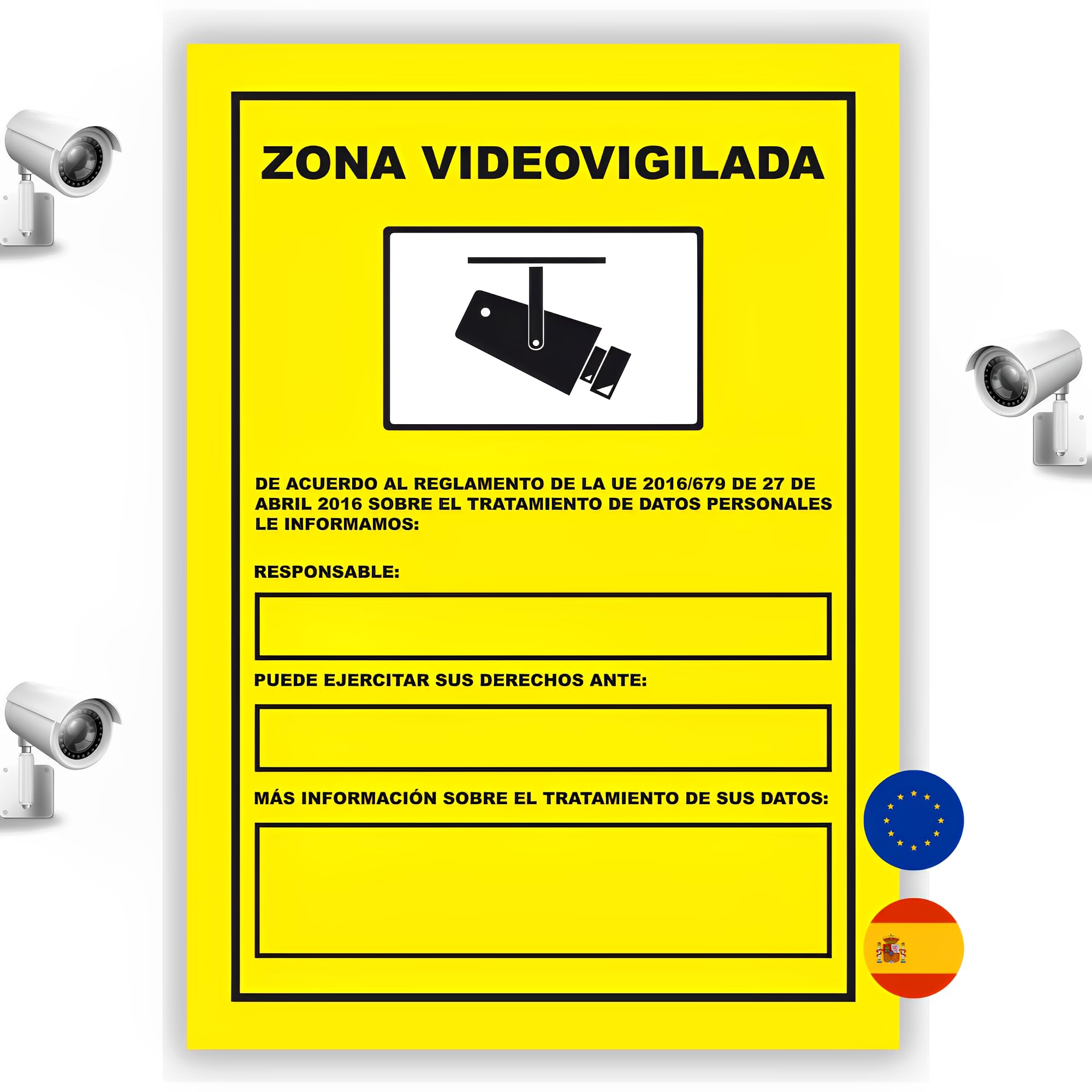 Pack de 4 Carteles Videovigilancia Homologado Zona Alarma | Cartel Zona Videovigilada Alarma