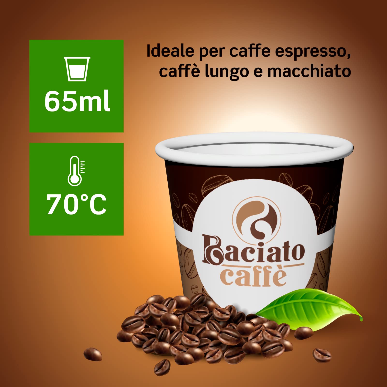 Eurocali Lot de 1000 verres en papier pour café 65 ml biseauté café biodégradable jetable fabriqués en Italie verres à emporter boissons chaudes - produits et emballés en Italie