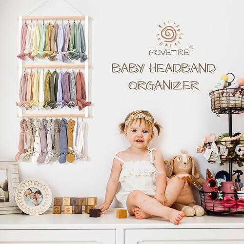 Miniatura 2 de POVETIRE Soporte para diadema organizador de bandas para la cabeza para niñas, lazos para el cabello, diademas para bebés, accesorios para el